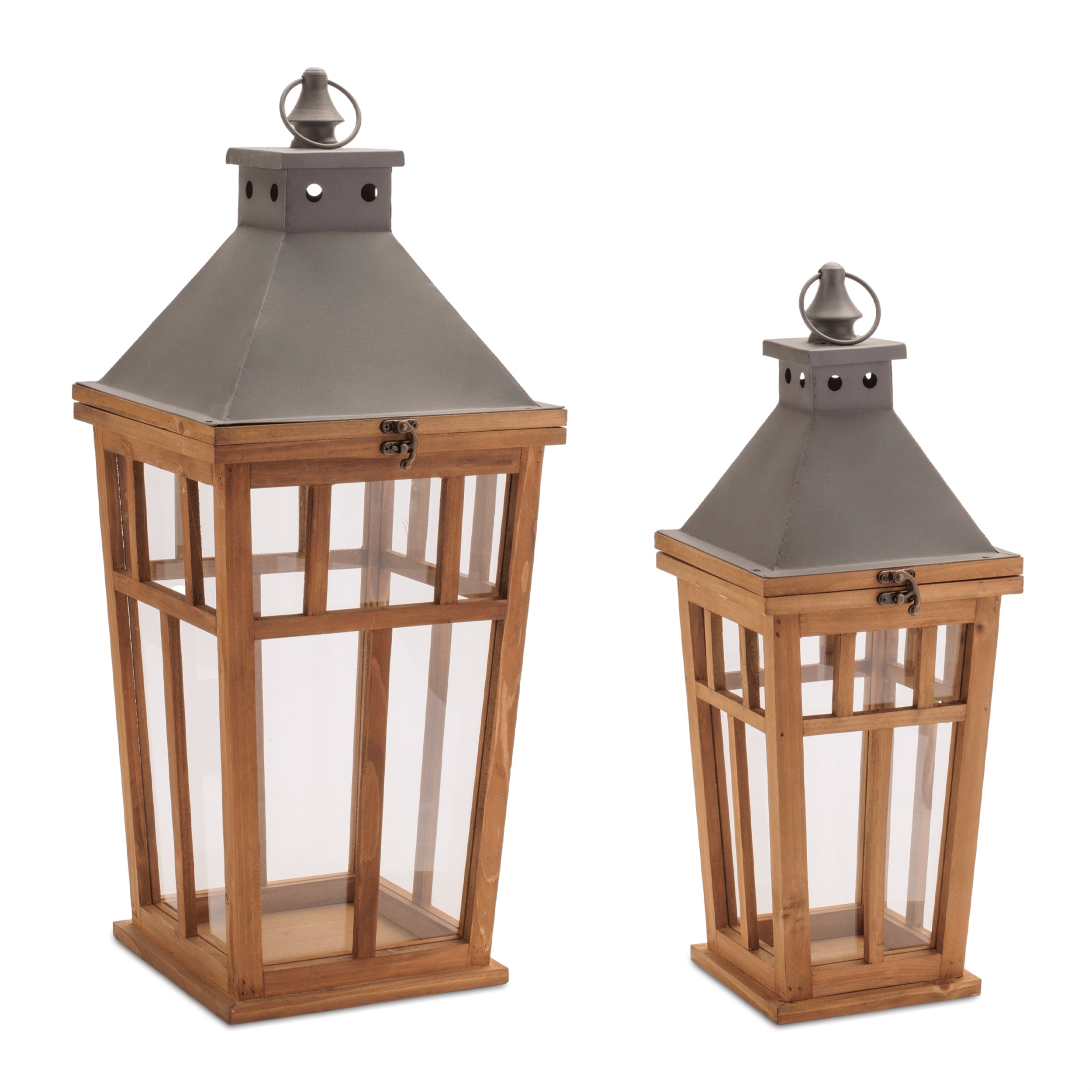 Rustic Wood and Iron Framed Lantern (Set of 2)