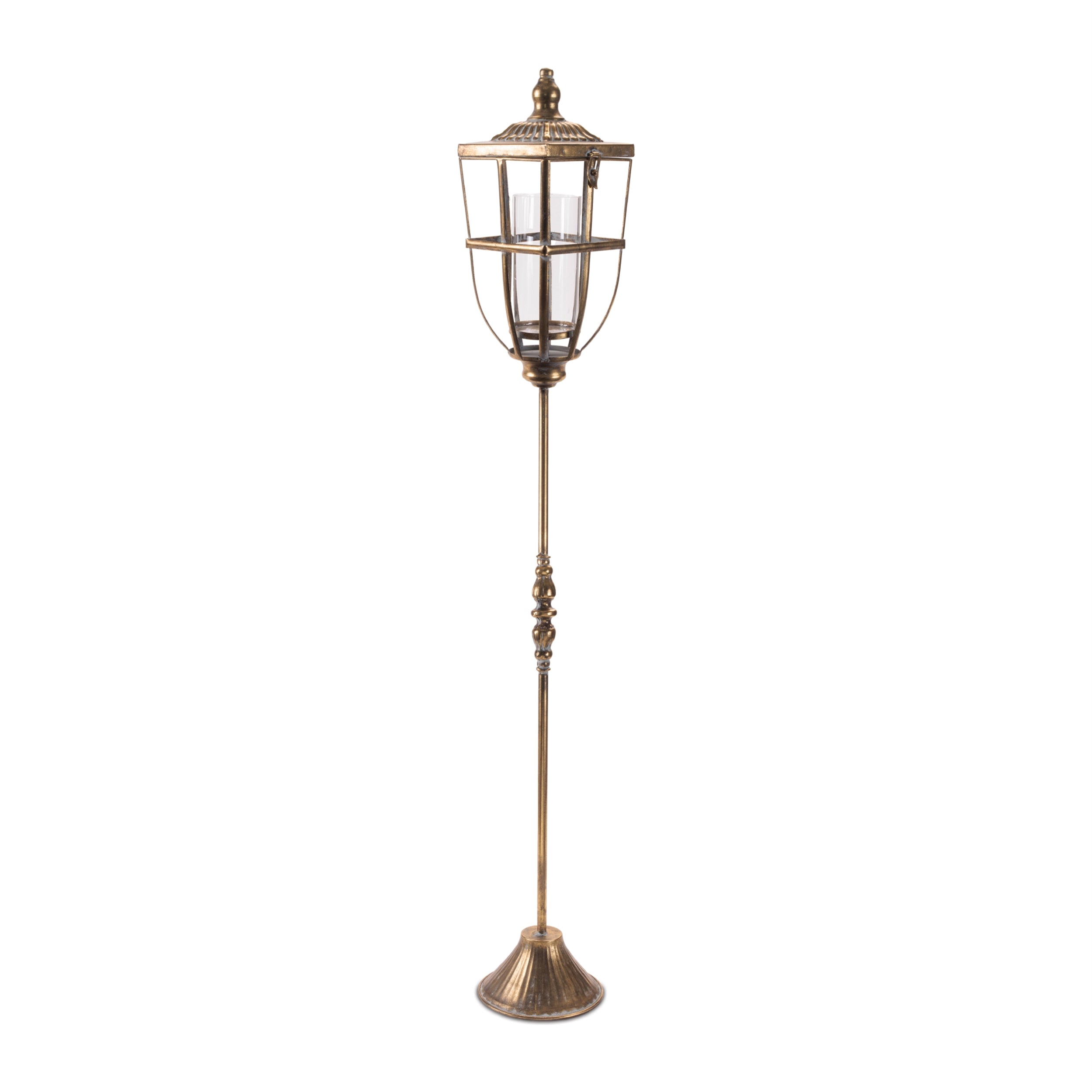 Distressed Metal Lantern Post with Glass Insert 48"H