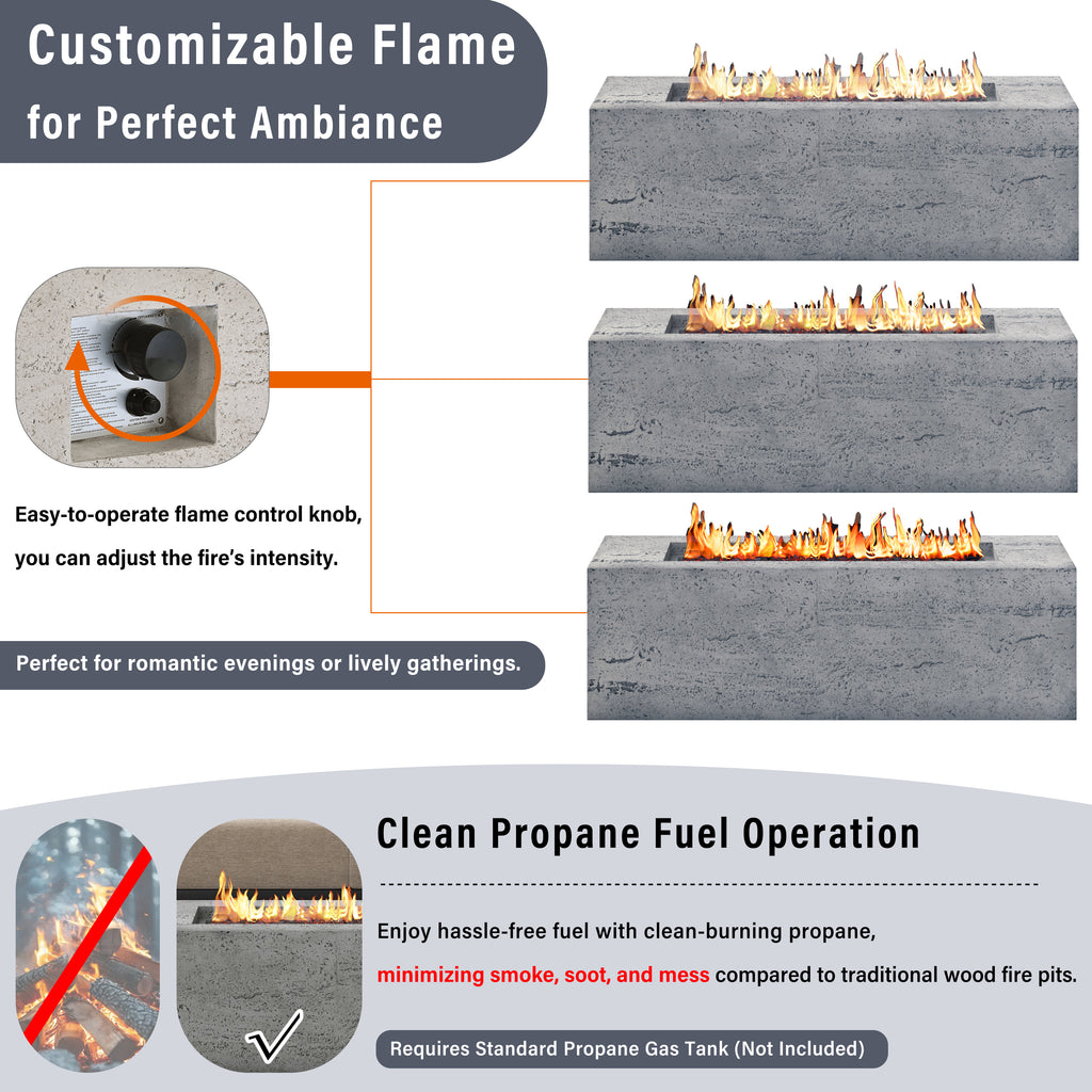 U_STYLE Outdoor Rectangular Propane Fire Pit 40000 BTU