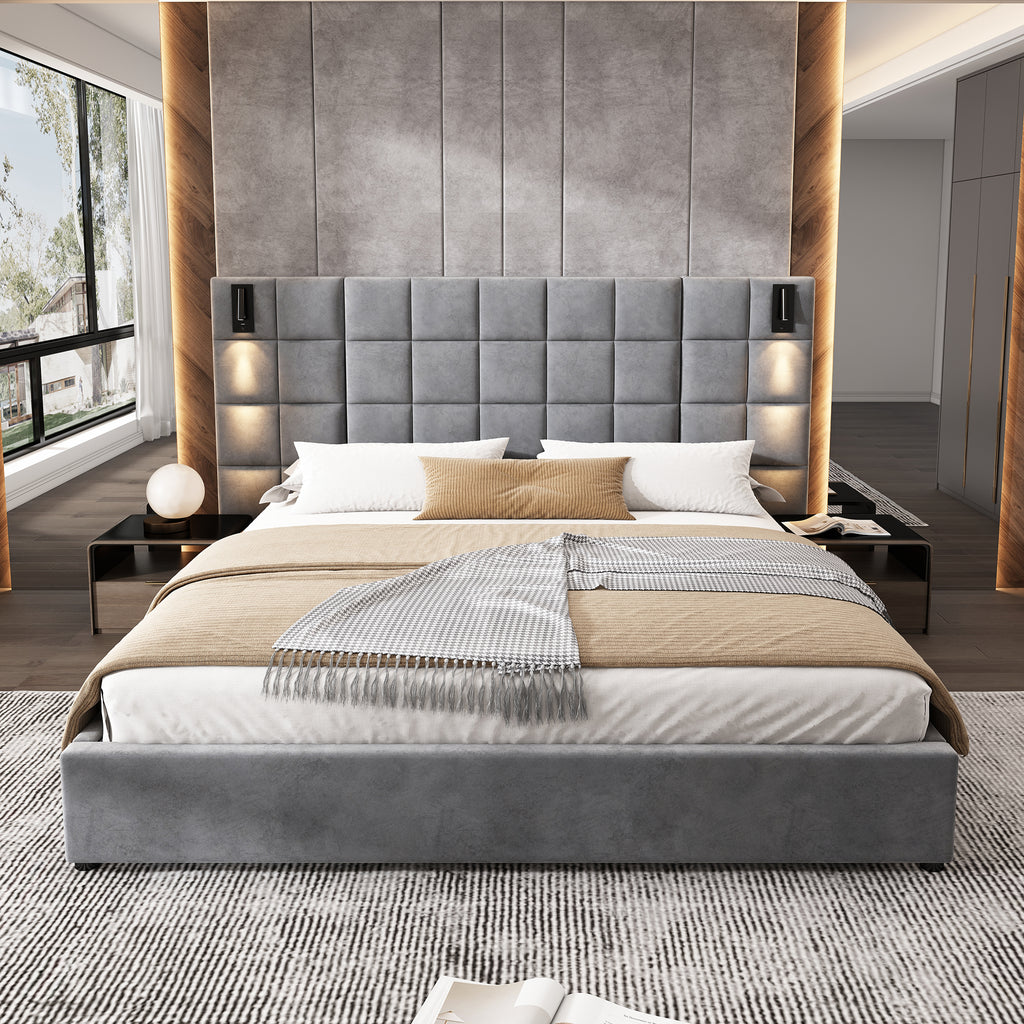 King Size Upholstered Bed Frame Light Fixture
