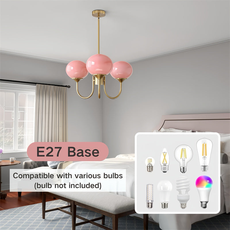 3-Lamp Pink/White/Beige Chandelier
