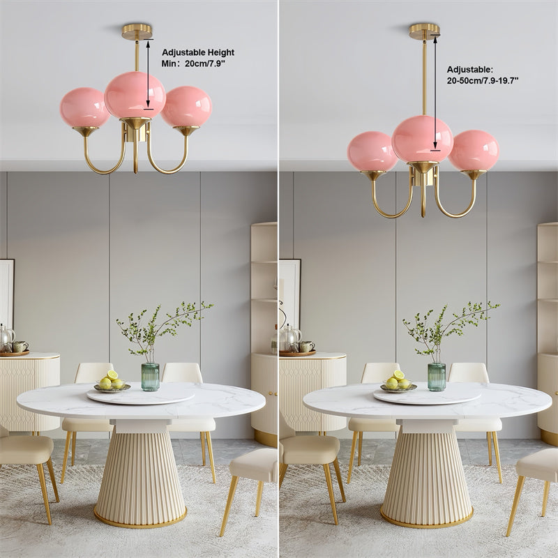 3-Lamp Pink/White/Beige Chandelier