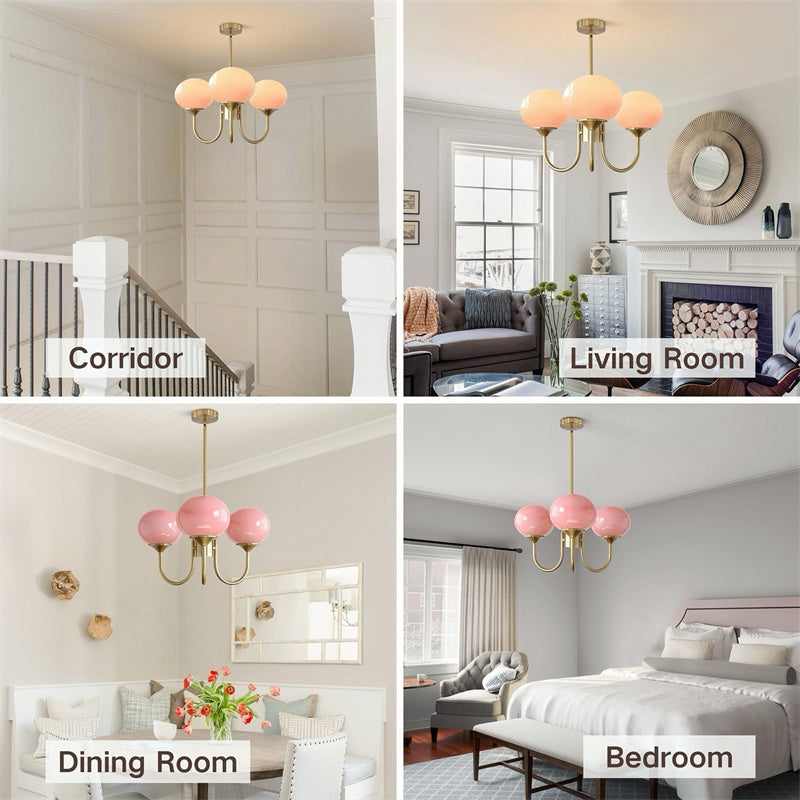 3-Lamp Pink/White/Beige Chandelier