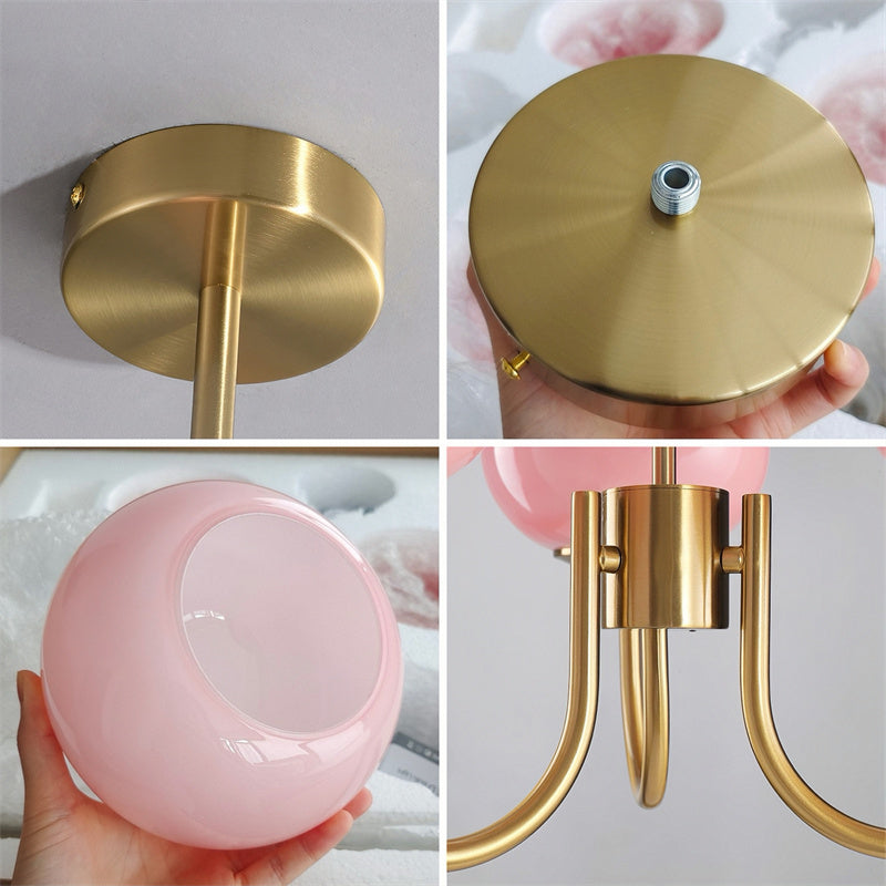 3-Lamp Pink/White/Beige Chandelier