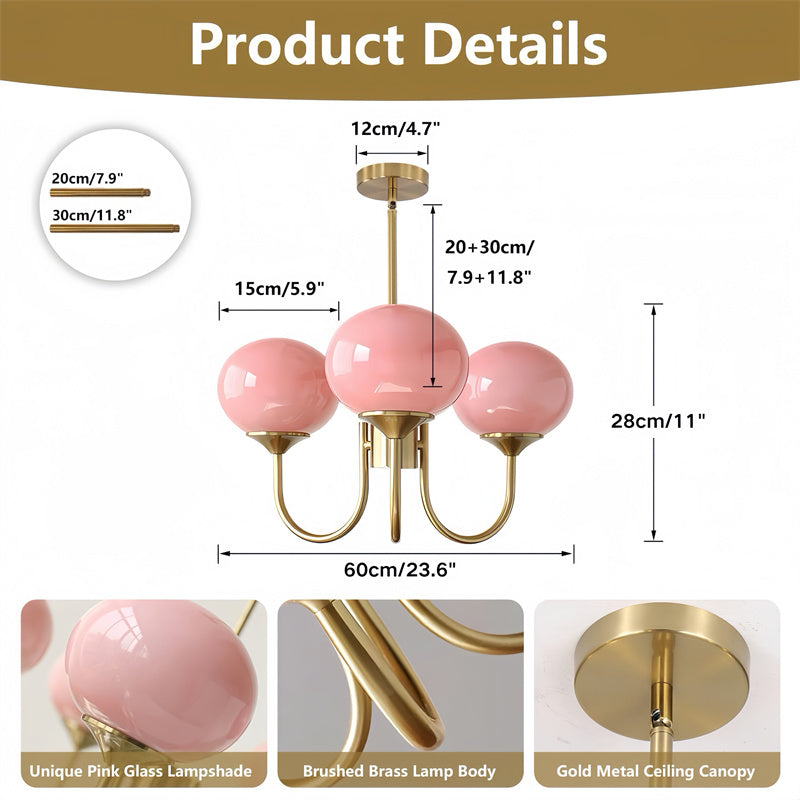 3-Lamp Pink/White/Beige Chandelier