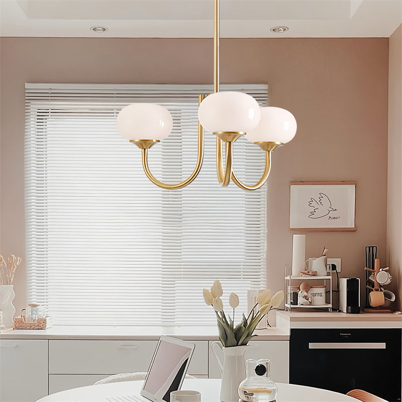 3-Lamp Pink/White/Beige Chandelier