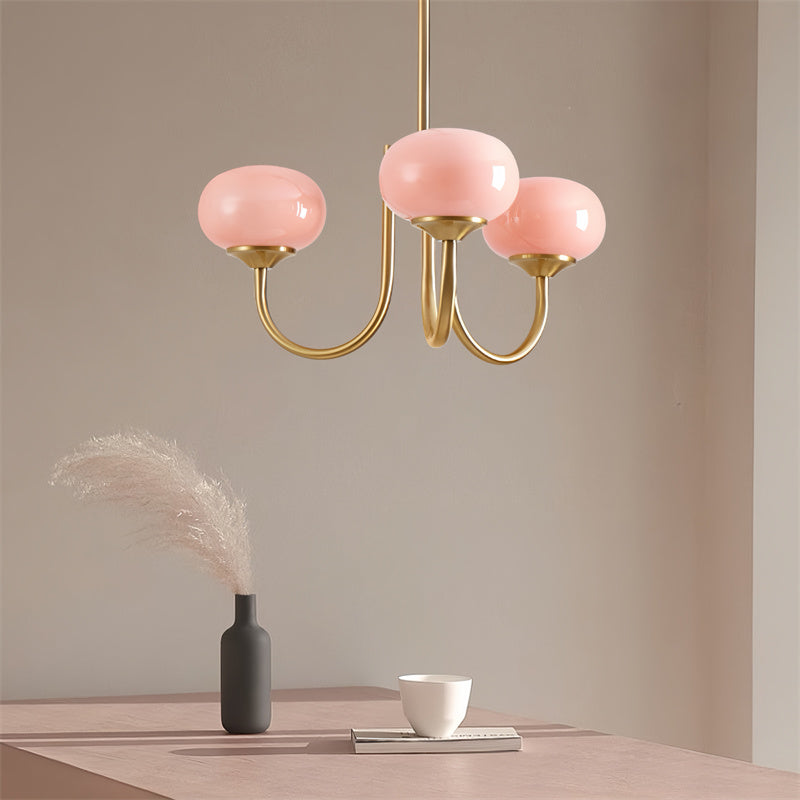 3-Lamp Pink/White/Beige Chandelier