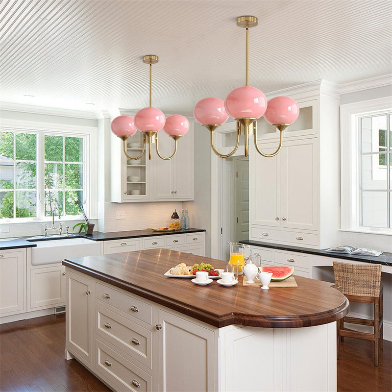 3-Lamp Pink/White/Beige Chandelier