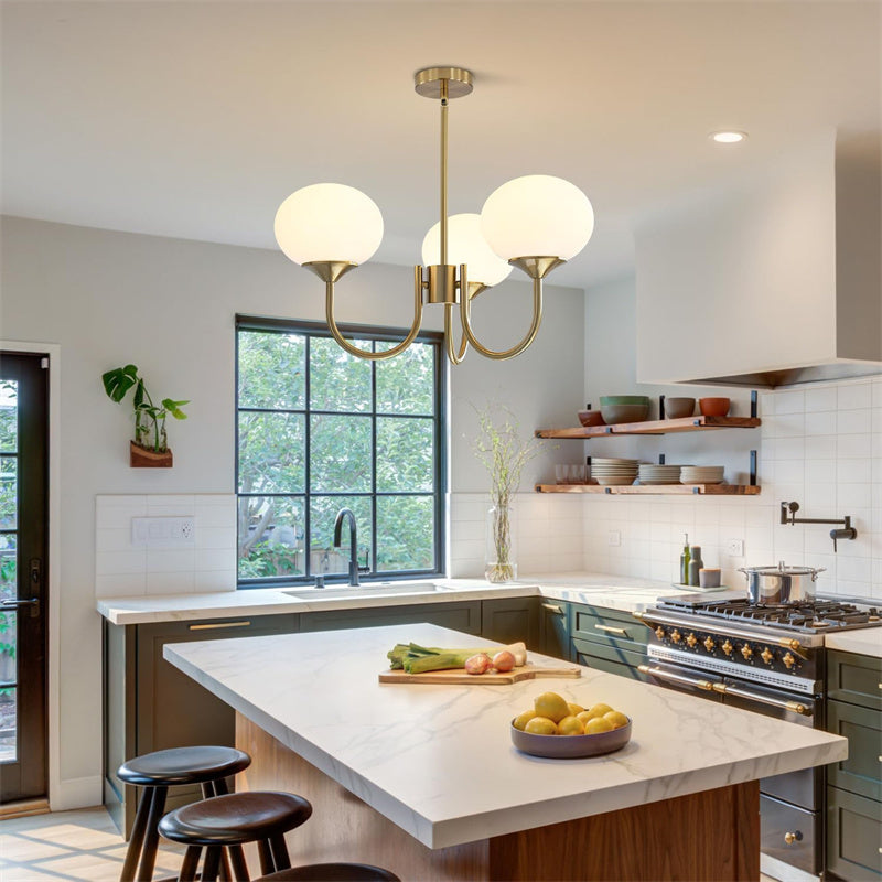 3-Lamp Pink/White/Beige Chandelier