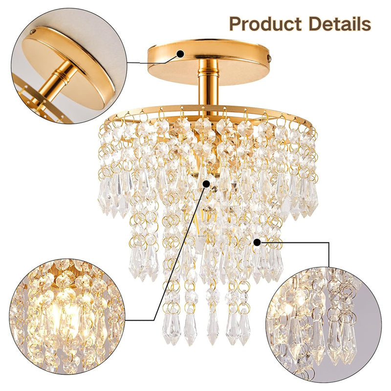 Recessed Ceiling Lamp with 3 Levels of Crystal Drops