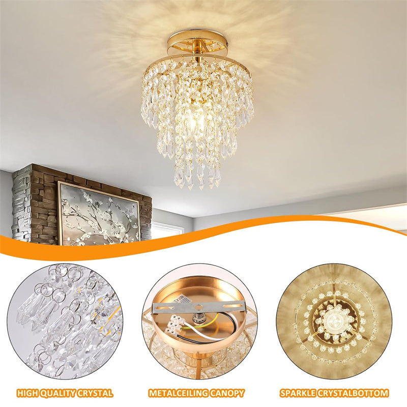 Recessed Ceiling Lamp with 3 Levels of Crystal Drops