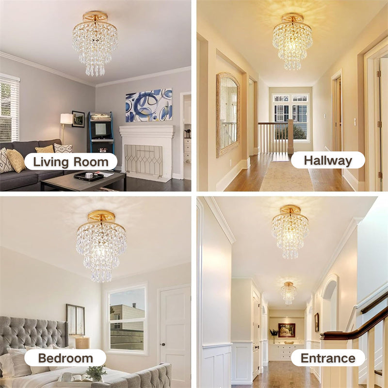 Recessed Ceiling Lamp with 3 Levels of Crystal Drops