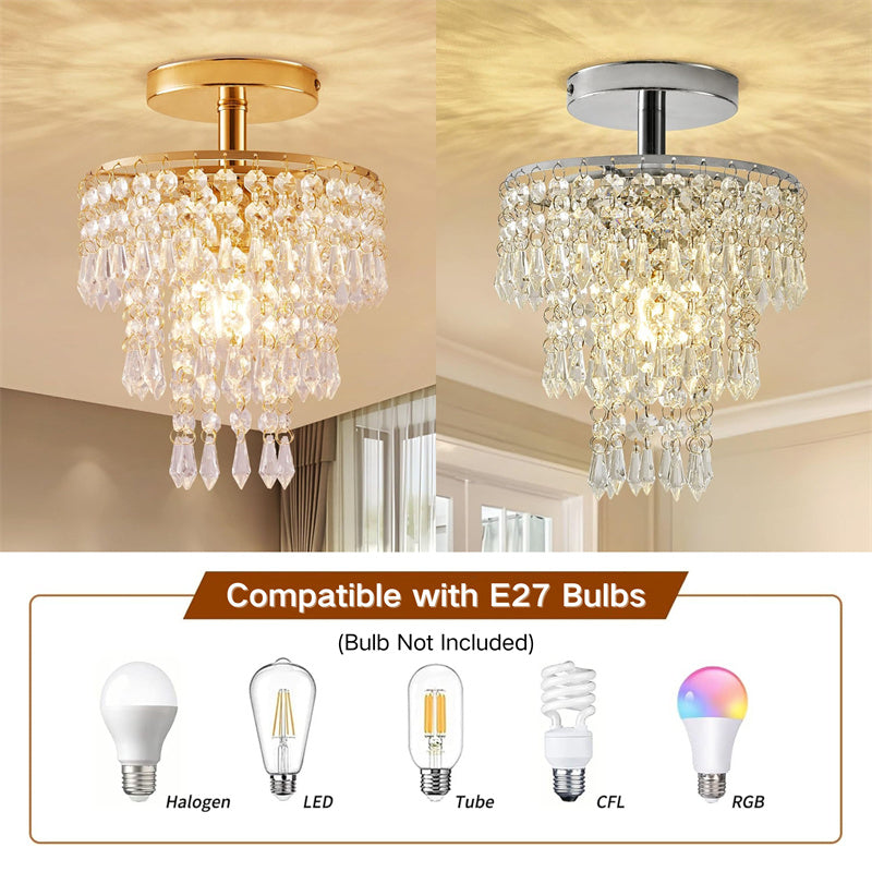 Recessed Ceiling Lamp with 3 Levels of Crystal Drops