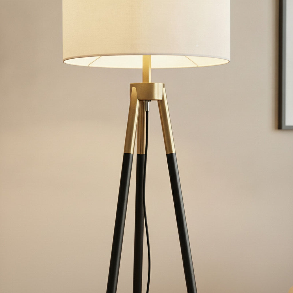 Sway Brassed Gold Floor Lamp with On/Off Switch Triple Legs  — detail — Maison Bruxelle