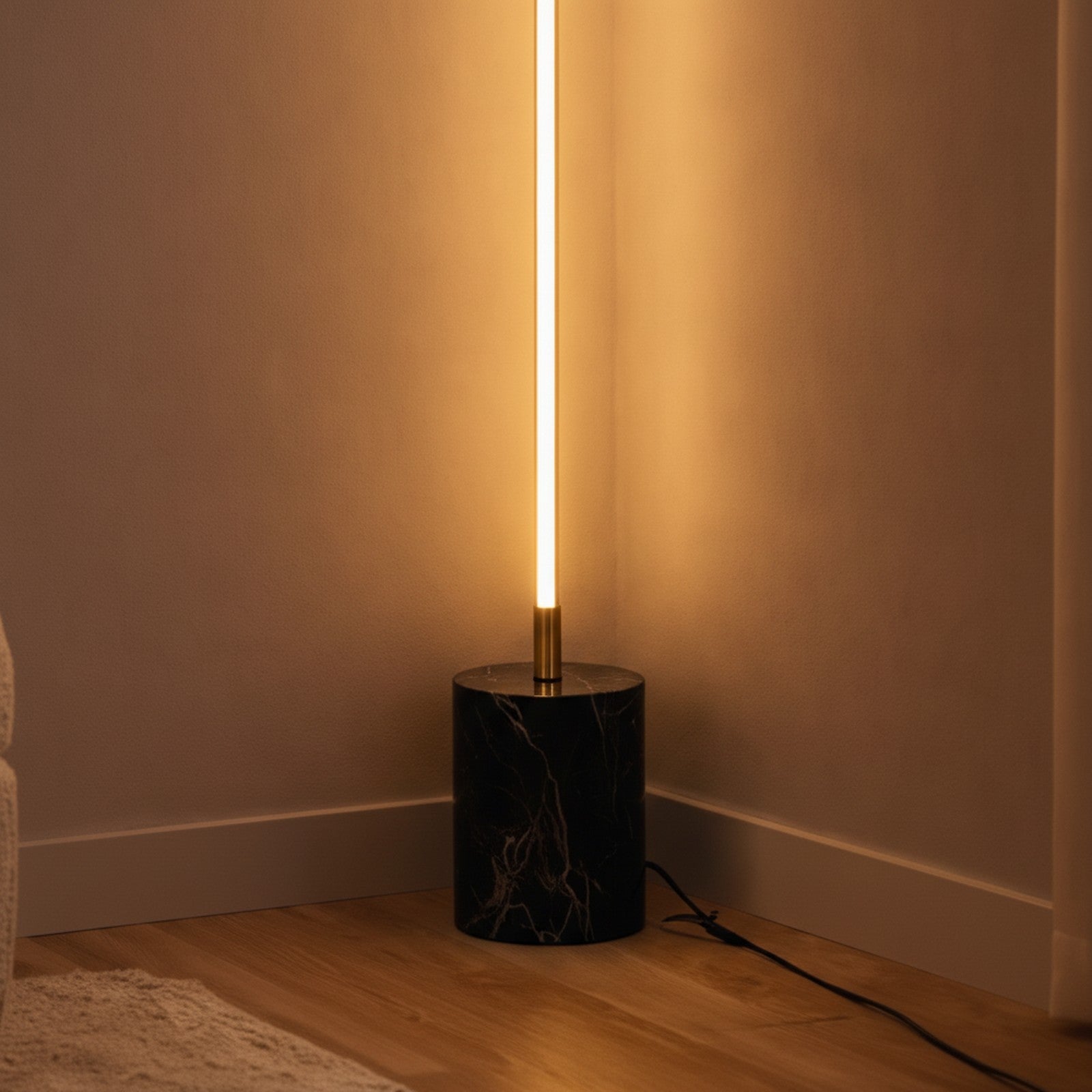 Prism Brassed Gold LED Floor Lamp with On/Off Switch Faux Ma — detail — Maison Bruxelle
