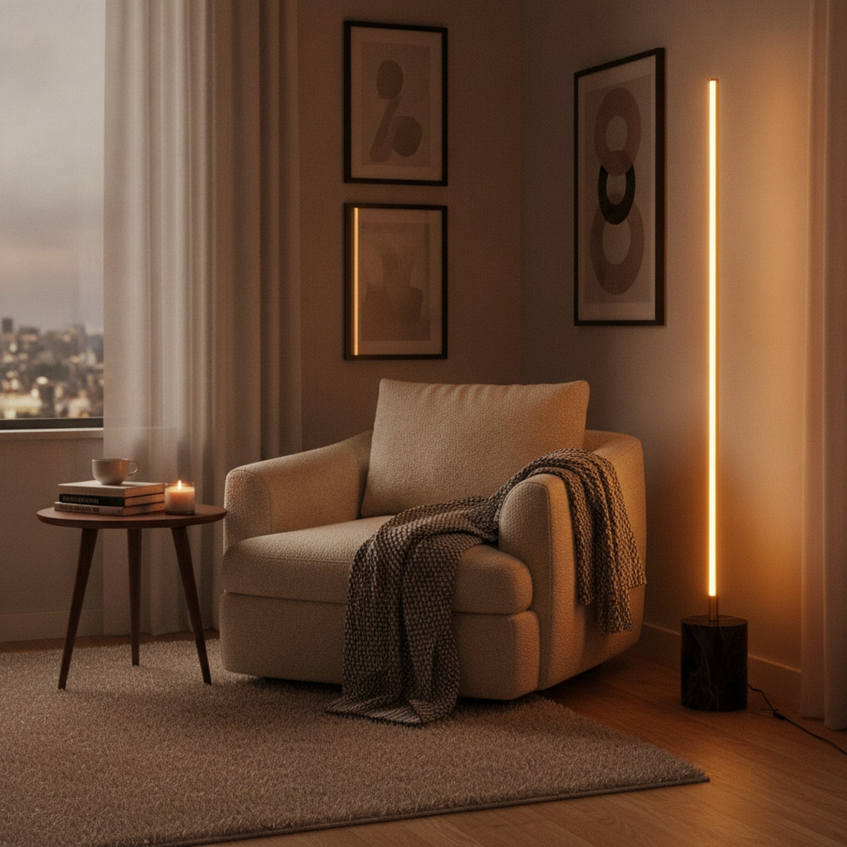 Prism Brassed Gold LED Floor Lamp with On/Off Switch Faux Ma — styled in a Maison Bruxelle interior