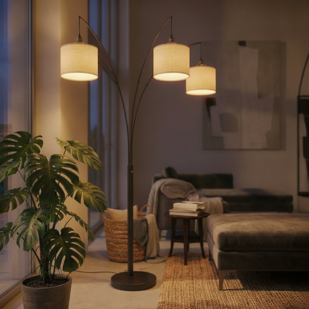Royal 3-Arm Metal Arc Floor Lamp, Oil Rubbed Bonze with Line — detail — Maison Bruxelle