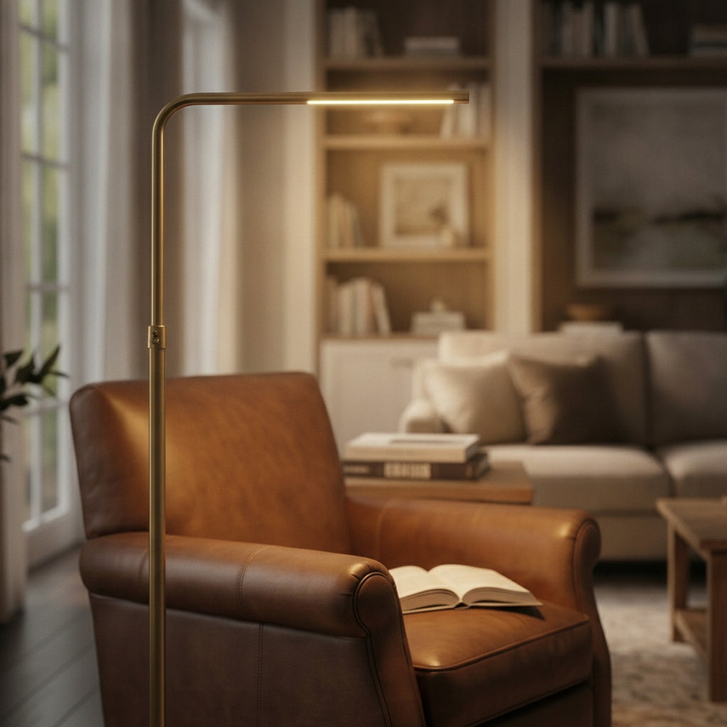 Verve Brassed Gold Floor Lamp with On/Off Switch Adjustable  — detail — Maison Bruxelle