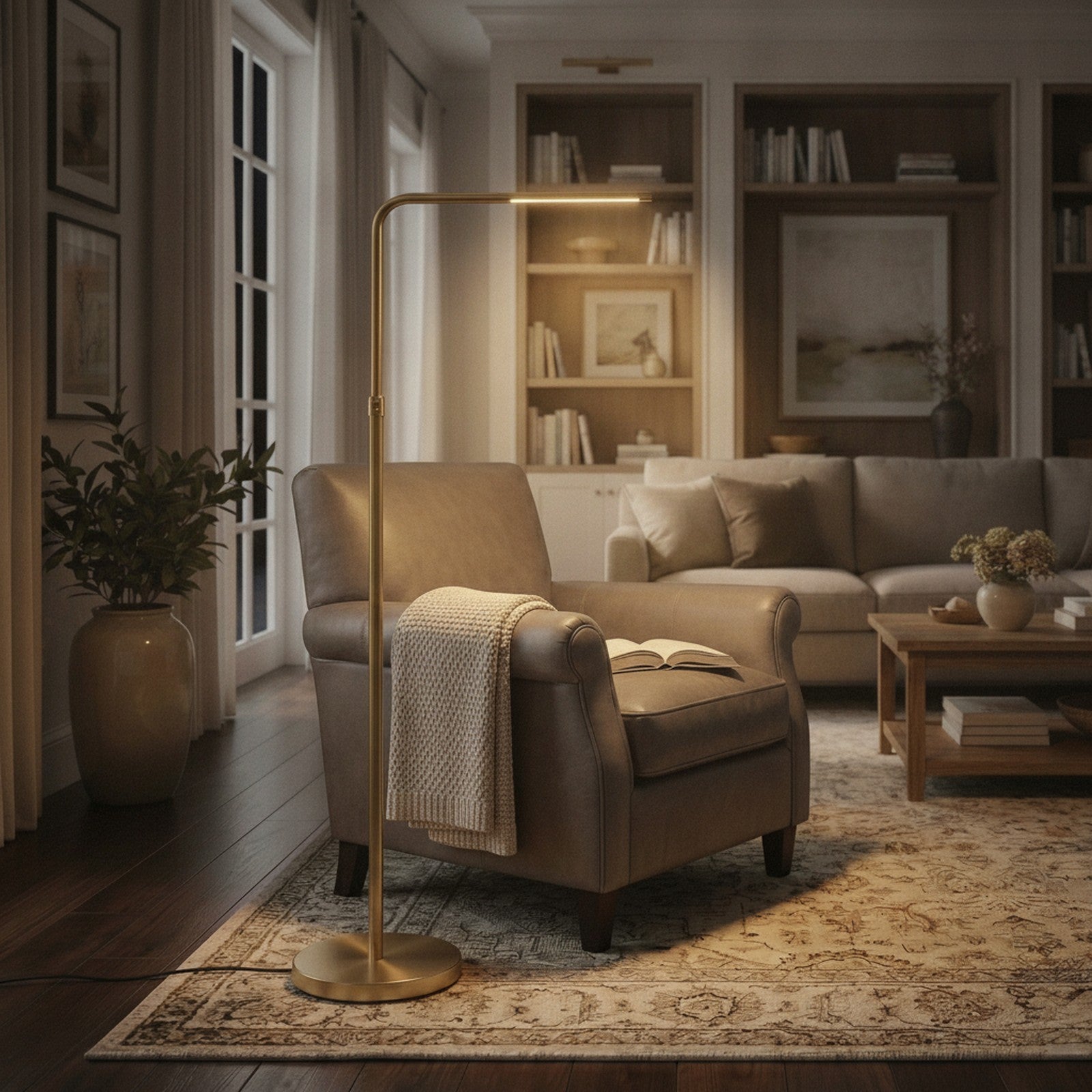 Verve Brassed Gold Floor Lamp with On/Off Switch Adjustable  — styled — Maison Bruxelle