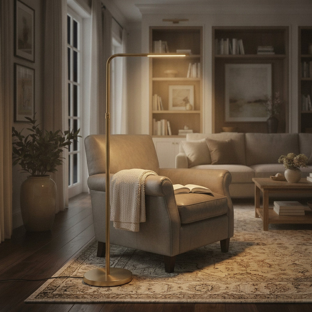Verve Brassed Gold Floor Lamp with On/Off Switch Adjustable  — styled — Maison Bruxelle