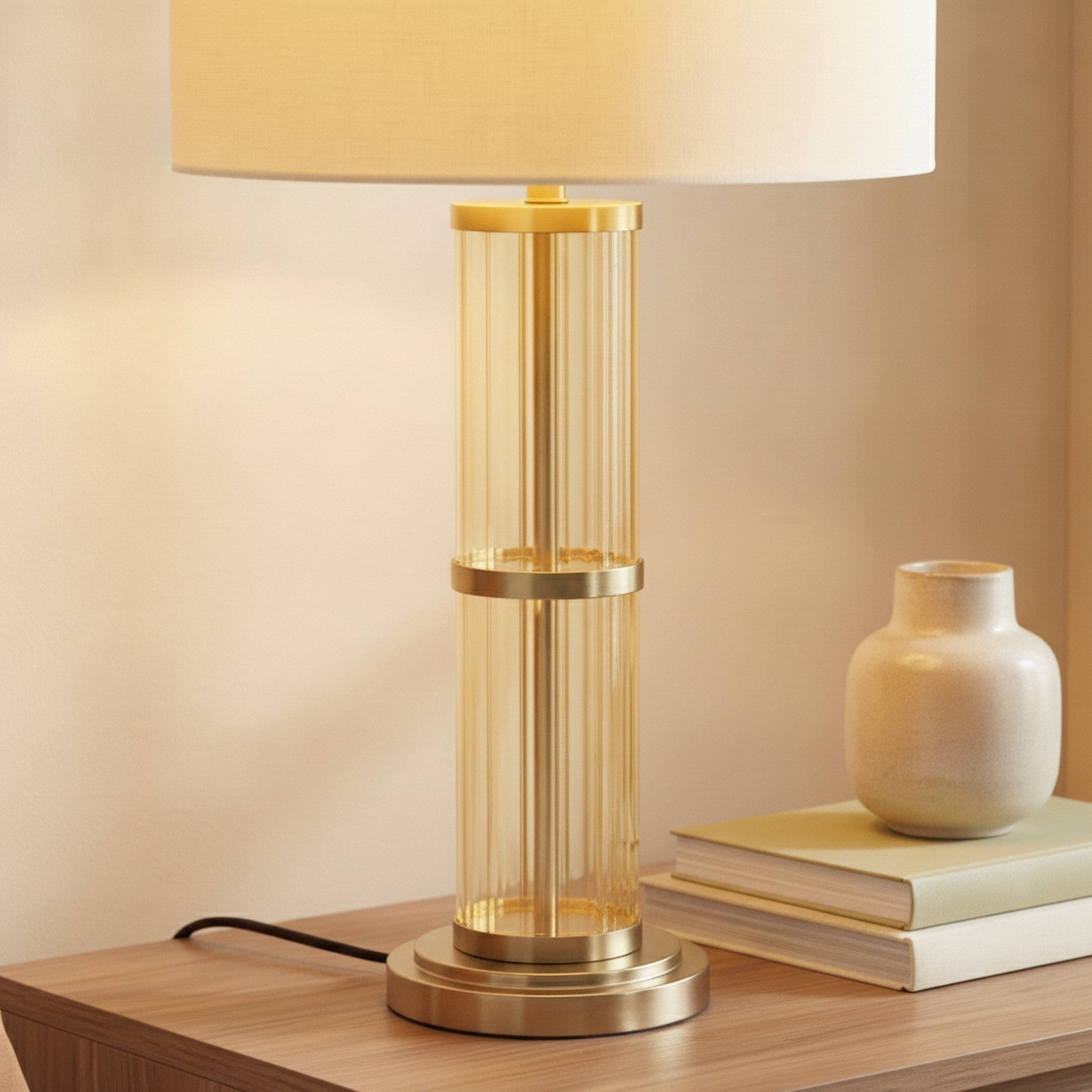 Echo Brushed Nickel Table Lamp with On/Off Switch Clear Glas — detail — Maison Bruxelle