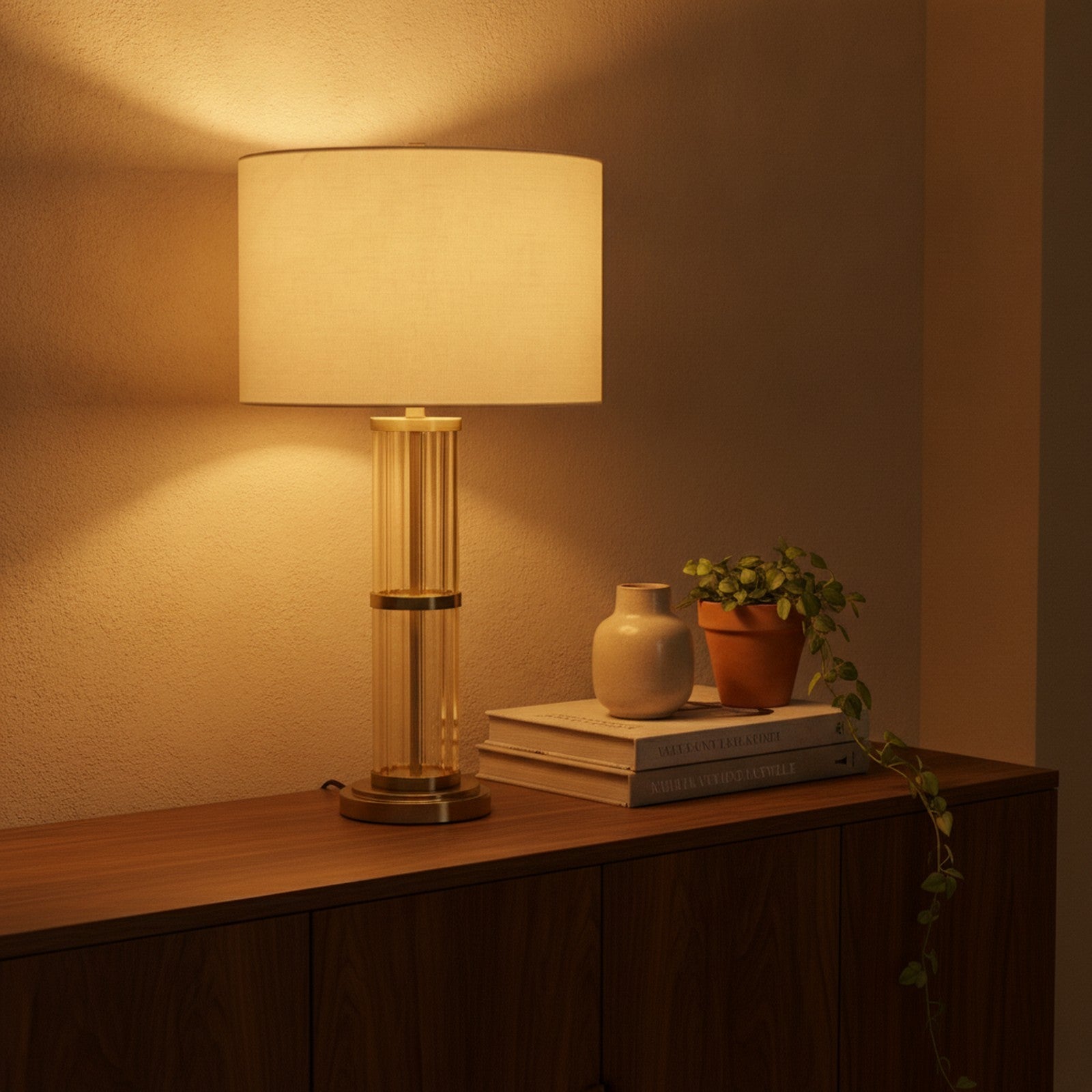 Echo Brushed Nickel Table Lamp with On/Off Switch Clear Glas — styled — Maison Bruxelle