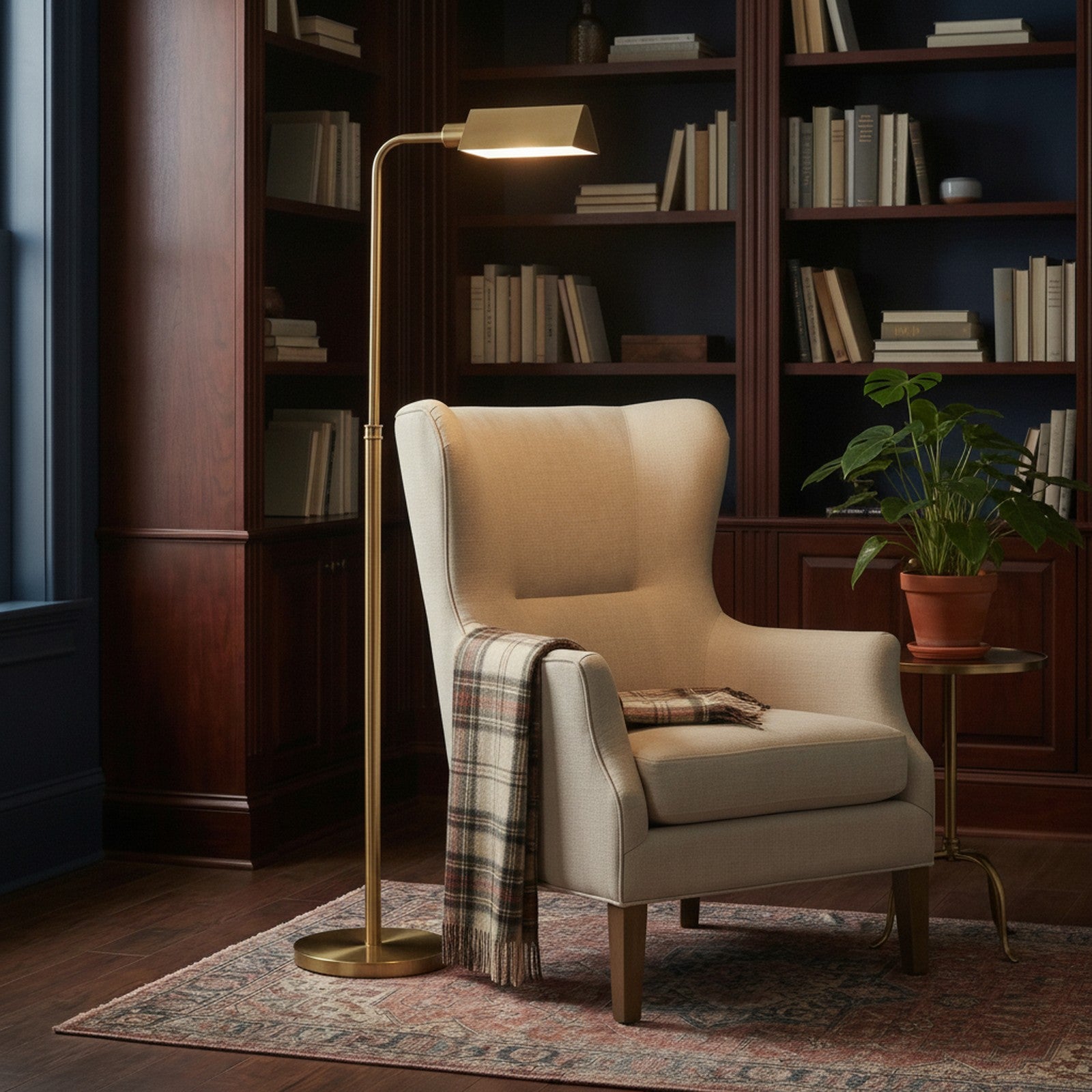 Minimalist Floor Lamp, Slim Standing Light with Neutral Shad — styled — Maison Bruxelle