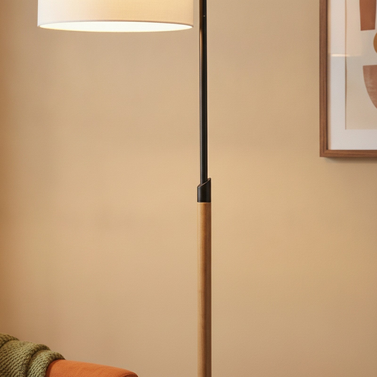 Arc Floor Lamp with Cylinder Shade, Curved Standing Light fo — detail — Maison Bruxelle
