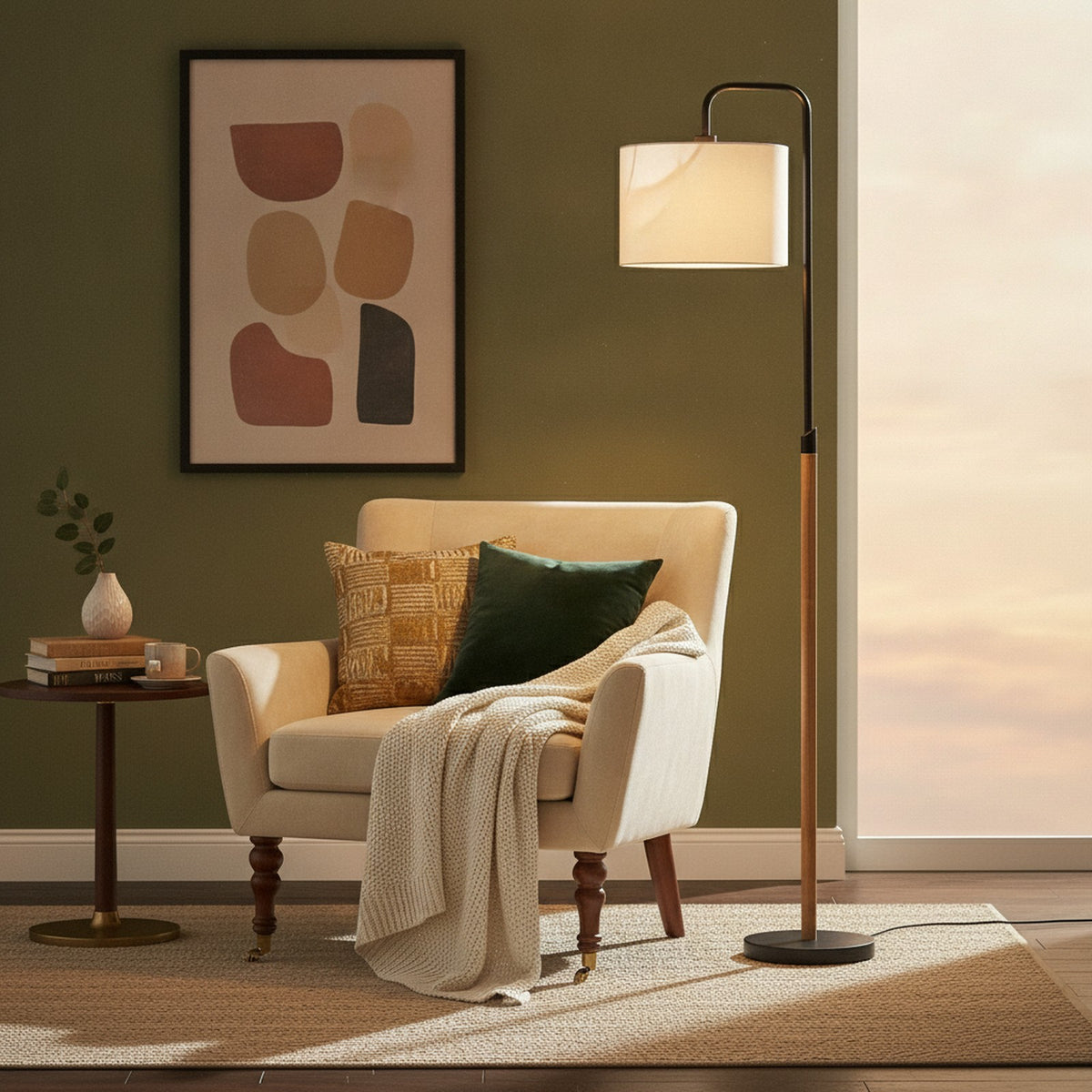 Arc Floor Lamp with Cylinder Shade, Curved Standing Light fo — styled in a Maison Bruxelle interior