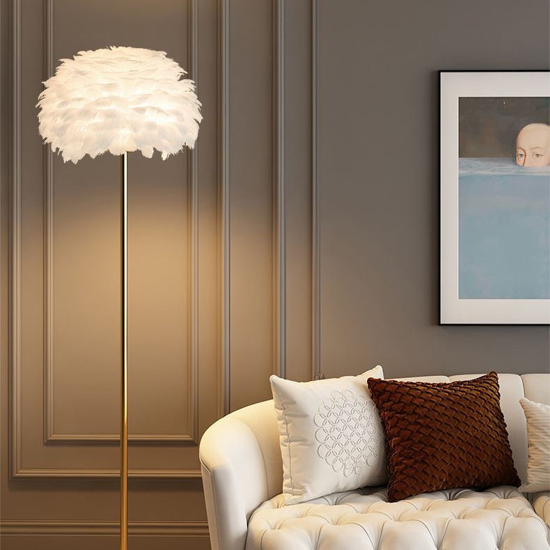 Nordic Floor Lamp with Feather and Crystal Lampshade