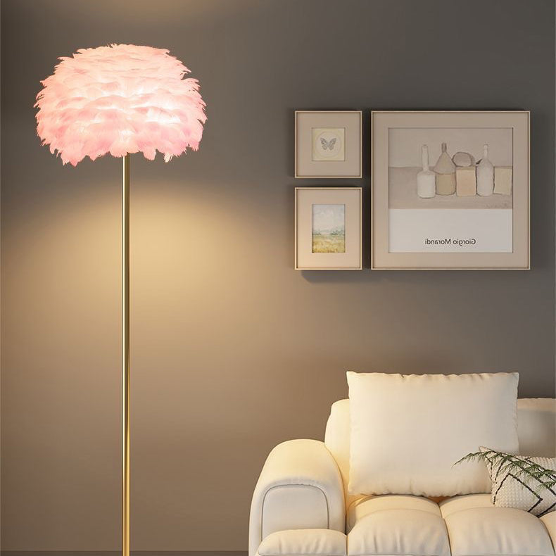 Nordic Floor Lamp with Feather and Crystal Lampshade