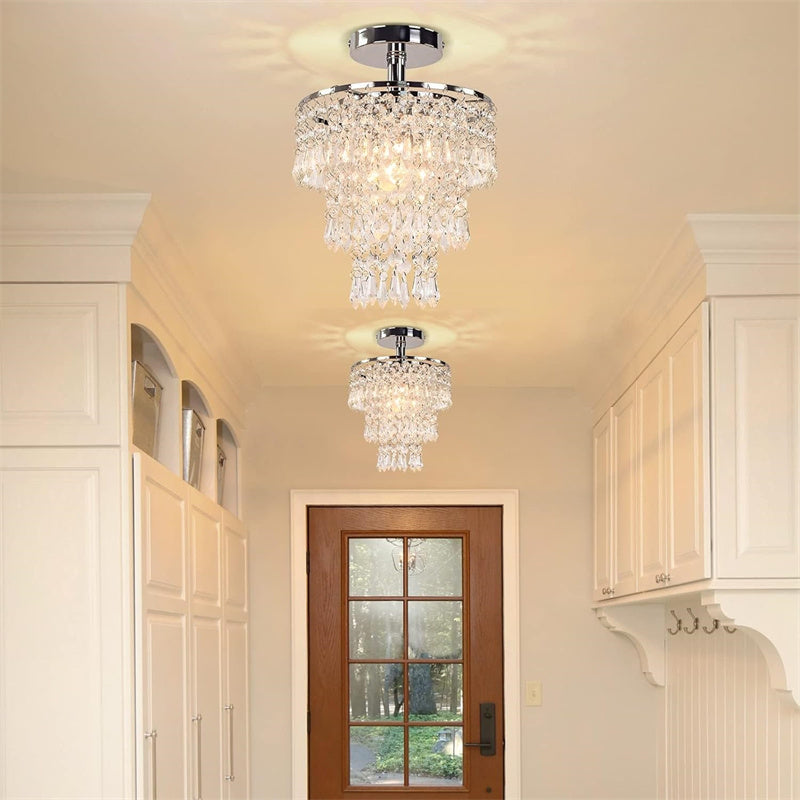 Recessed Ceiling Lamp with 3 Levels of Crystal Drops