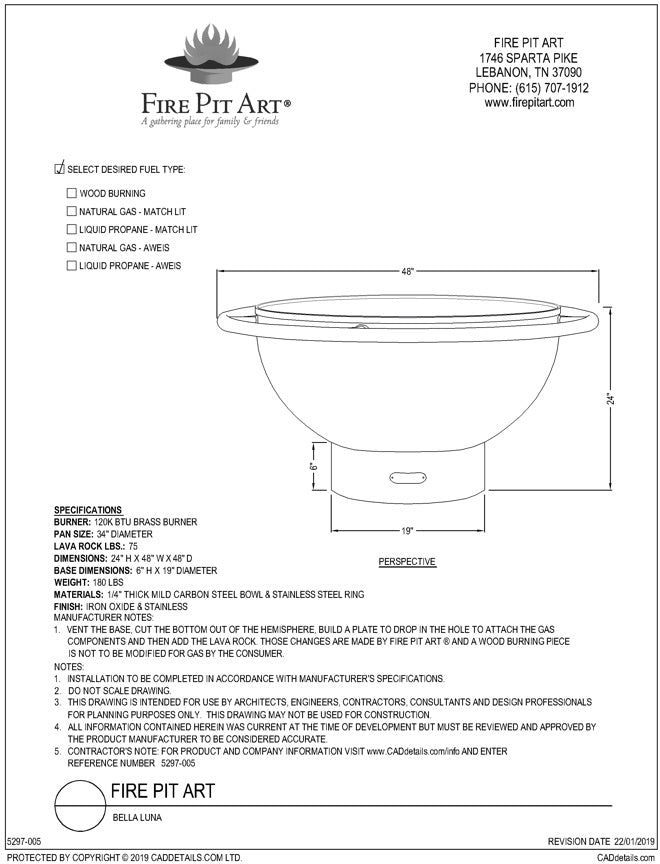 Bella Luna dimensions drawing