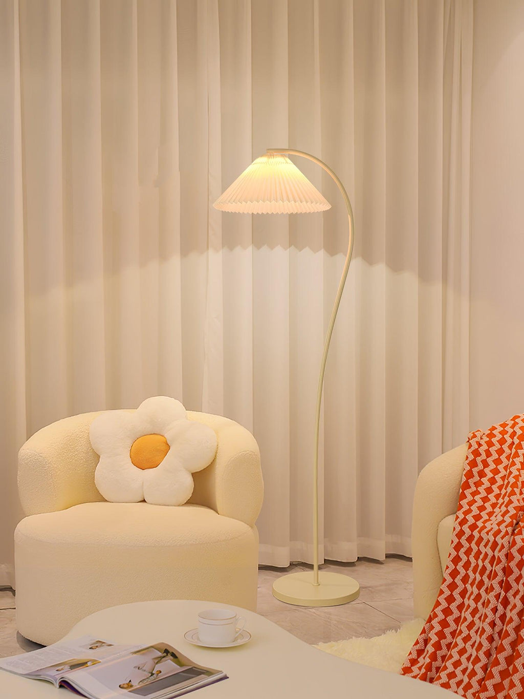 Crescini Floor Lamp with Pleated Lampshade