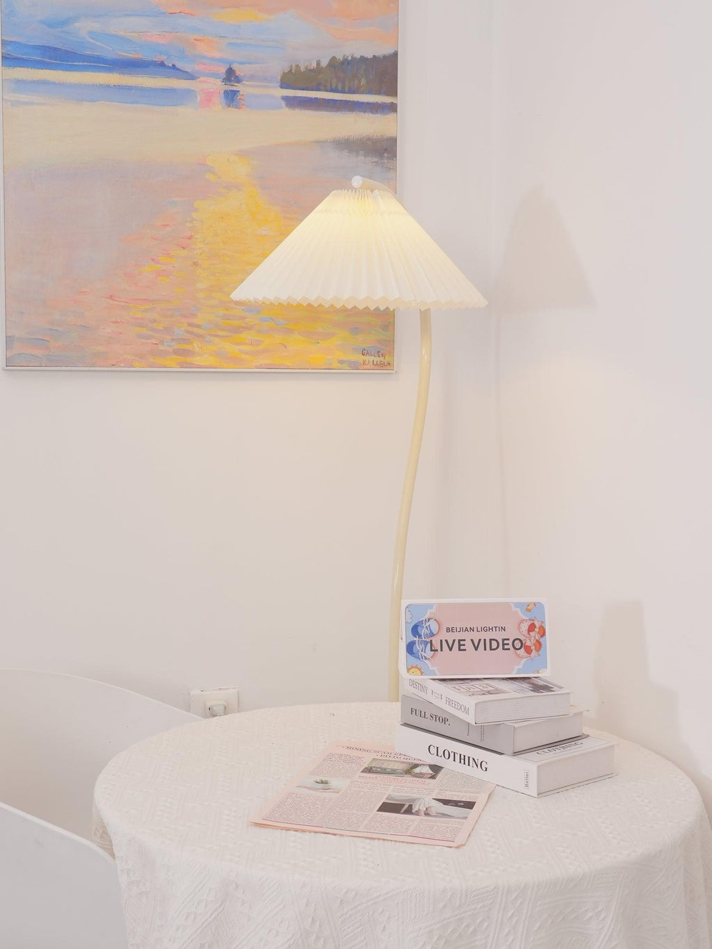 Crescini Floor Lamp with Pleated Lampshade