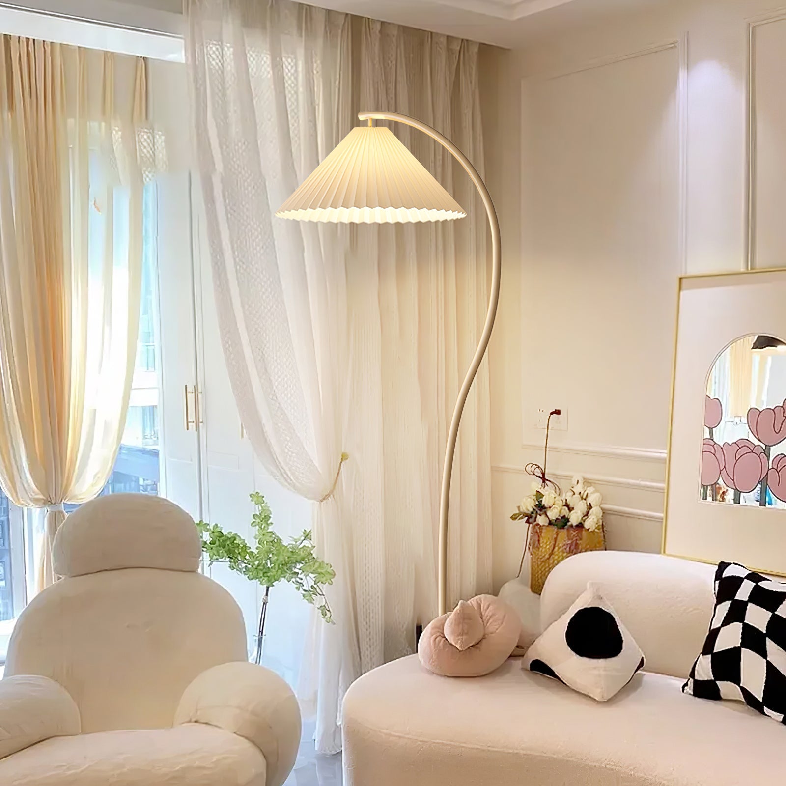 Crescini Floor Lamp with Pleated Lampshade