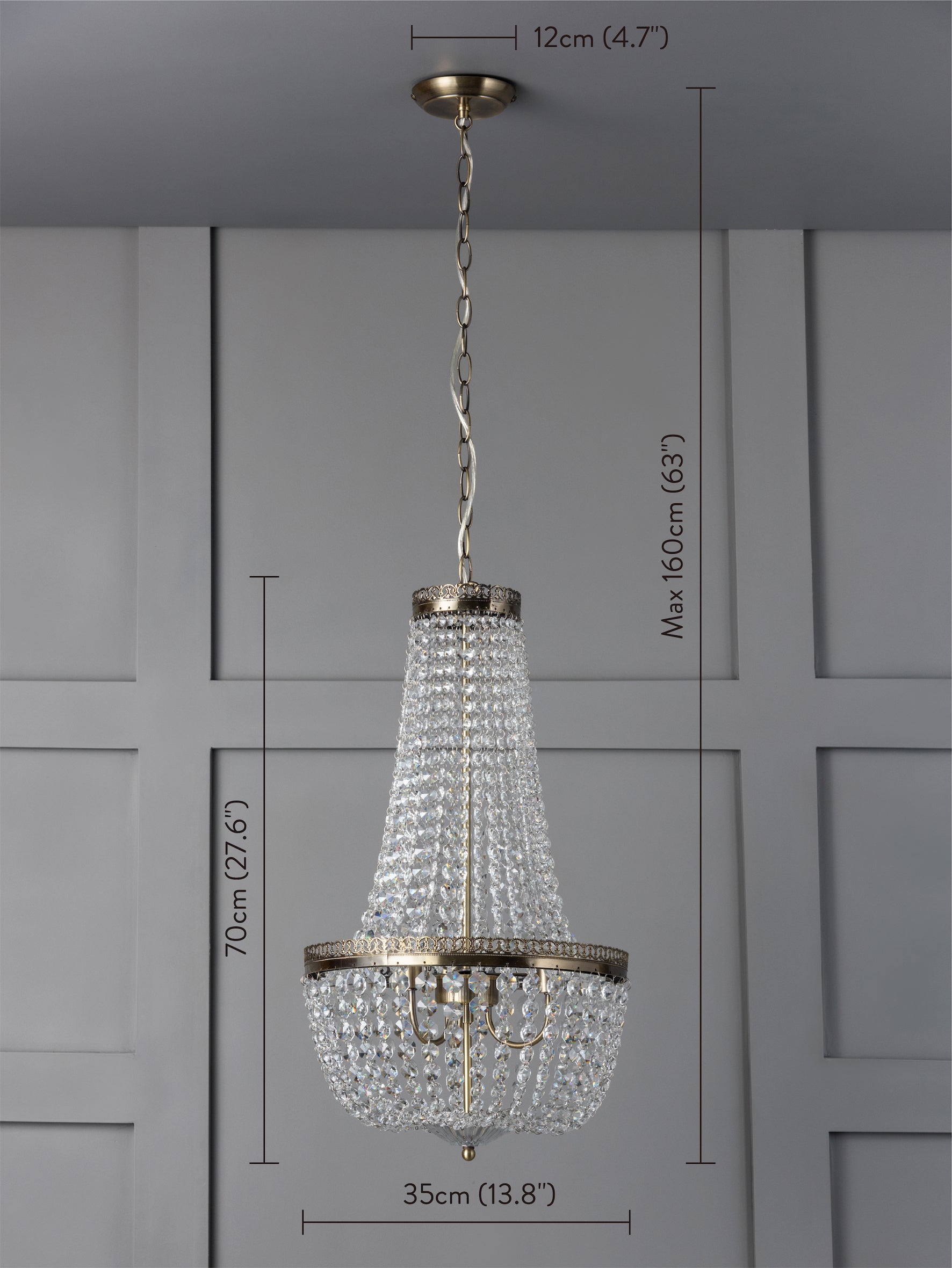 Pioni - Crystal Chandelier with 3 Lights in Antique Brass