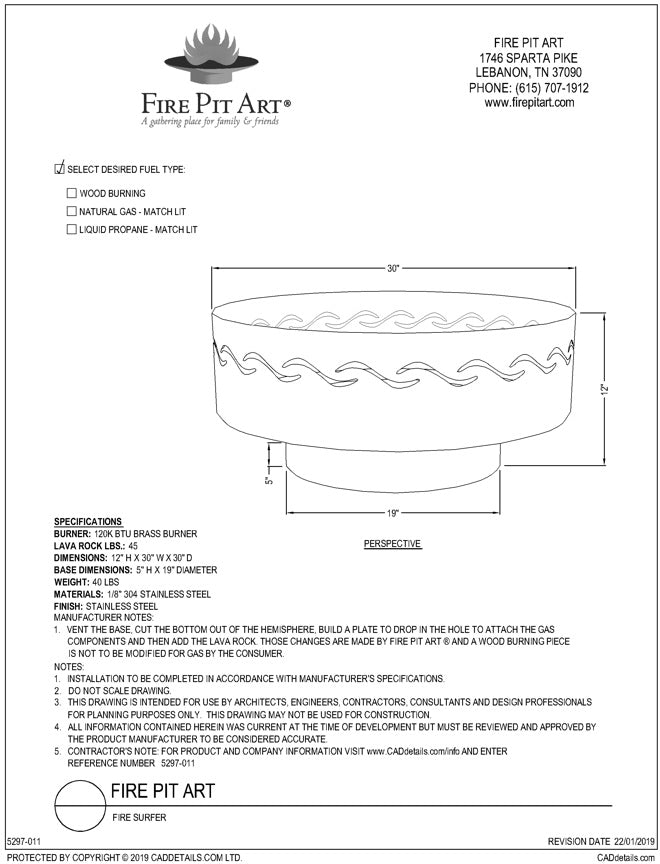 Fire Surfer dimensions drawing