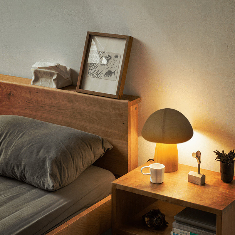 Rechargeable Table Lamp with Wooden Mushrooms
