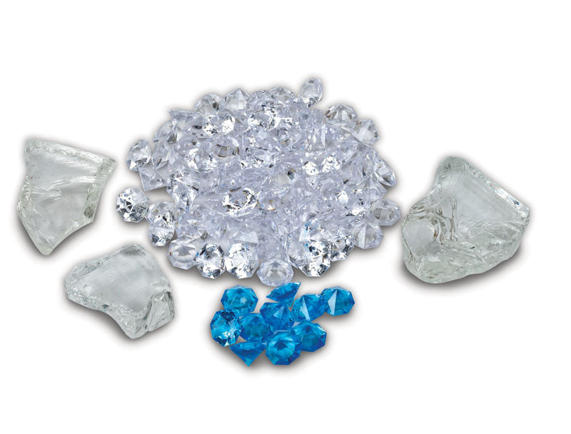 Amantii Ice Media — 3 large glass rocks, 95 clear diamond media, 10 blue diamond media and a package of clear acrylic 
