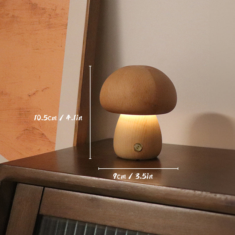 Rechargeable Table Lamp with Wooden Mushrooms