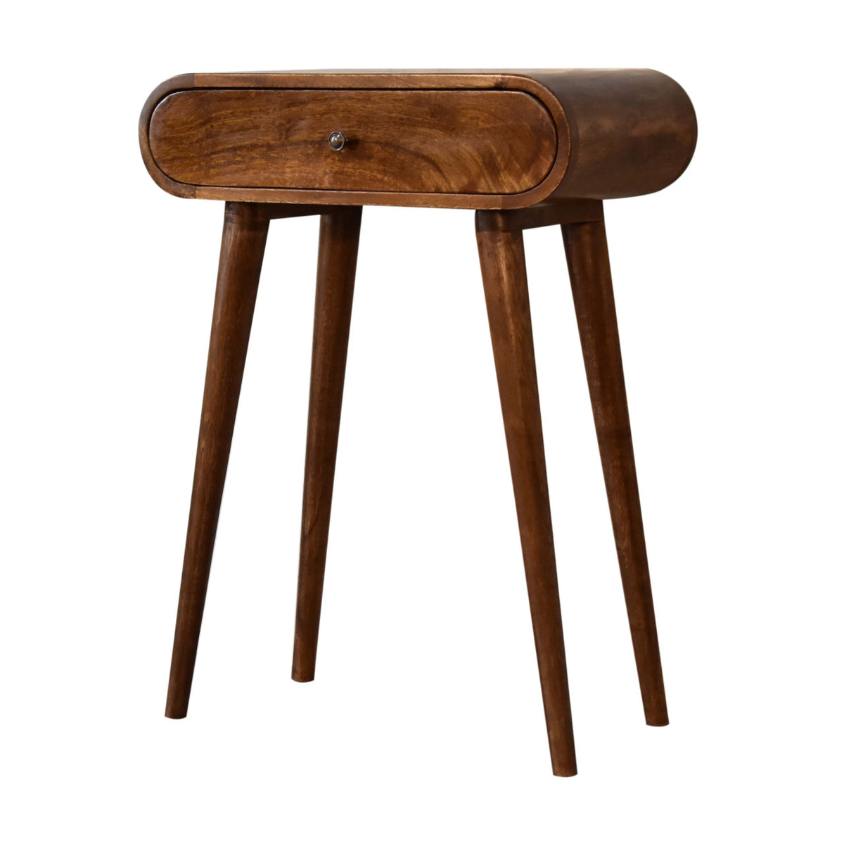 Chestnut Mango Wood 2-Drawer Console Table — Rounded Edges, Nordic Legs | Amboise