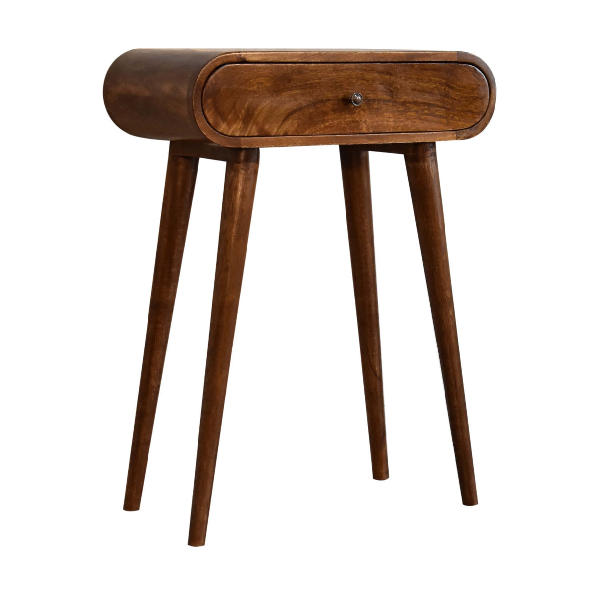 Chestnut Mango Wood 2-Drawer Console Table — Rounded Edges, Nordic Legs | Amboise