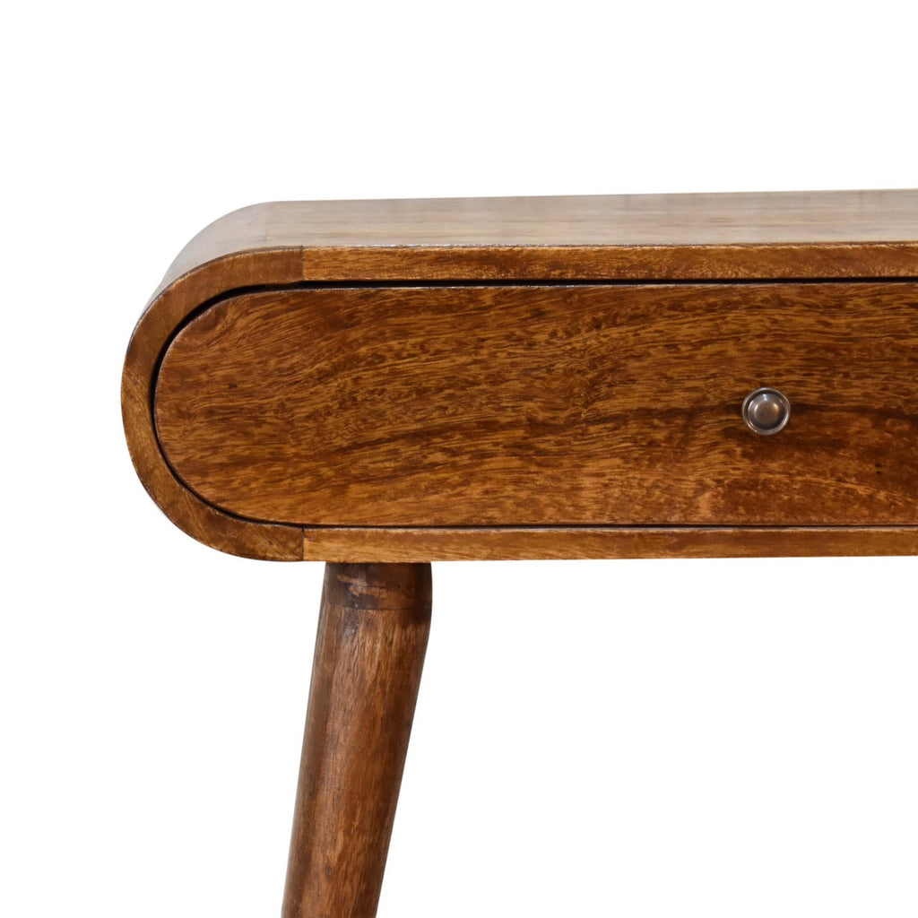 Chestnut Mango Wood 2-Drawer Console Table — Rounded Edges, Nordic Legs | Amboise