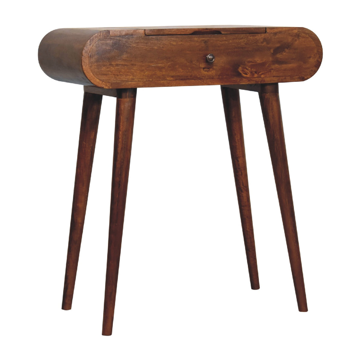 Chestnut Mango Wood Mini Vanity Table — Foldable Mirror, Nordic Legs | Chambery