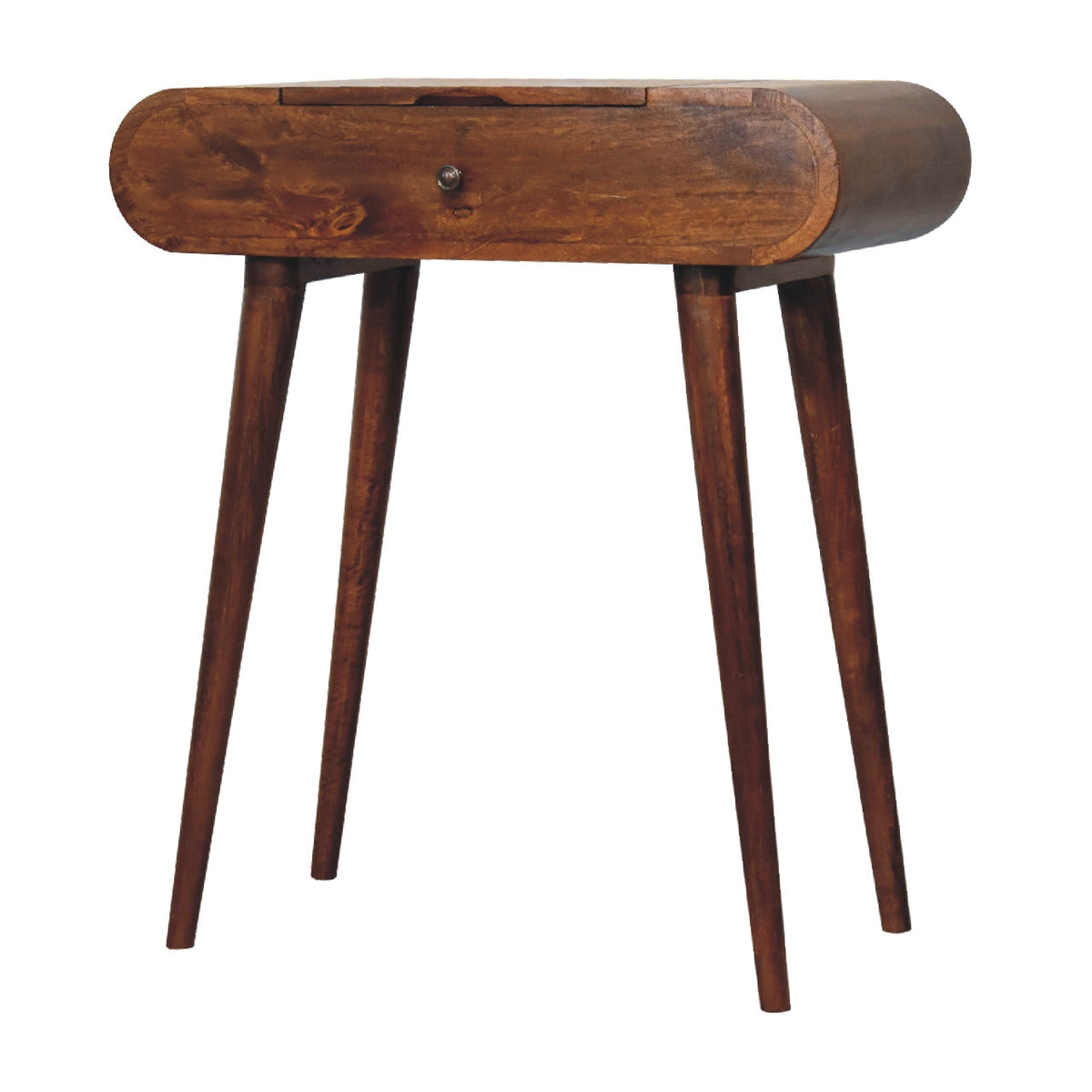 Chestnut Mango Wood Mini Vanity Table — Foldable Mirror, Nordic Legs | Chambery