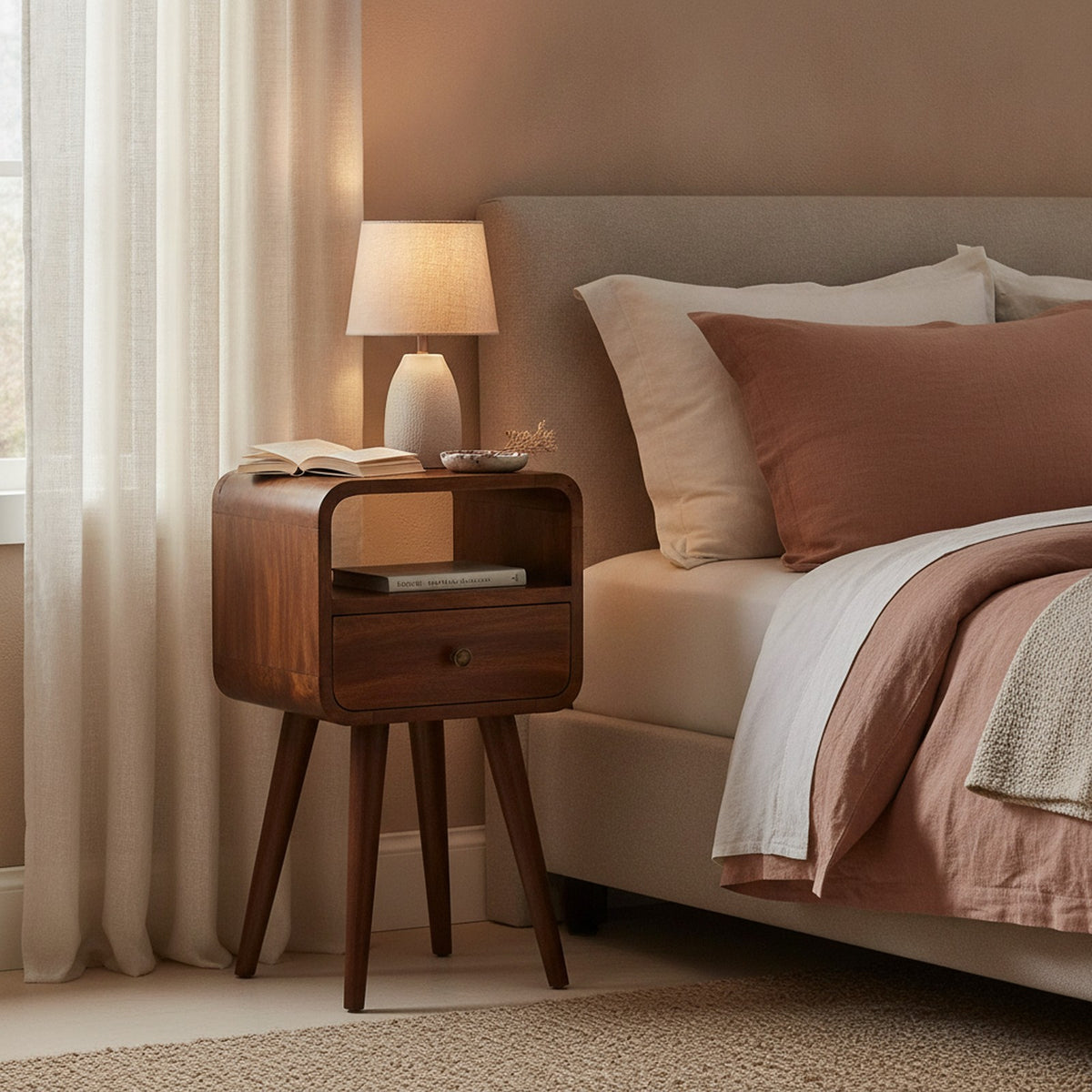 Grignan Nightstand — styled in a Maison Bruxelle interior