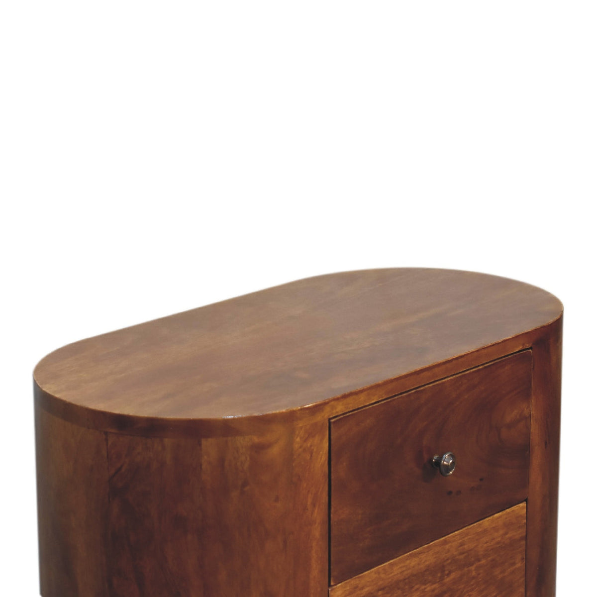 Chestnut Mango Wood 3-Drawer Mini Cabinet — Shiny Knobs, Nordic Legs | Giverny