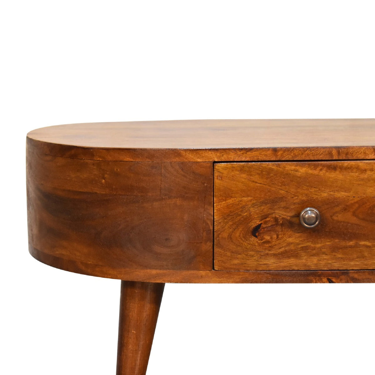 Chestnut Mango Wood 2-Drawer Mini Coffee Table — Rounded Edges, Nordic Legs | Hesdin