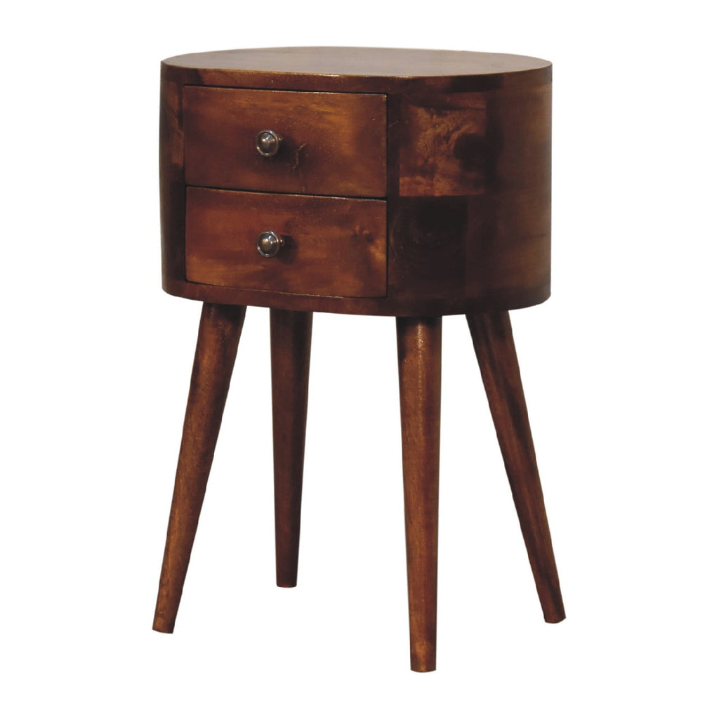 Chestnut Mango Wood 2-Drawer Nightstand — Rounded Edge Bedside Table, Nordic Legs | Isere